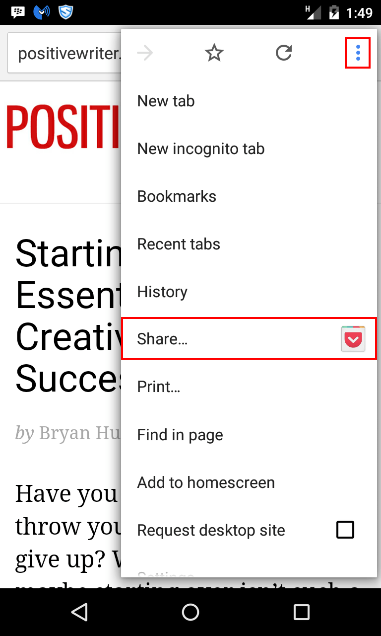 Saving article from browser to Pocket app