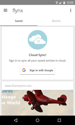 Flynx shows saved and recently viewed links