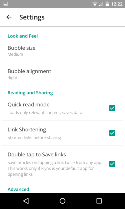 Settings in Flynx app