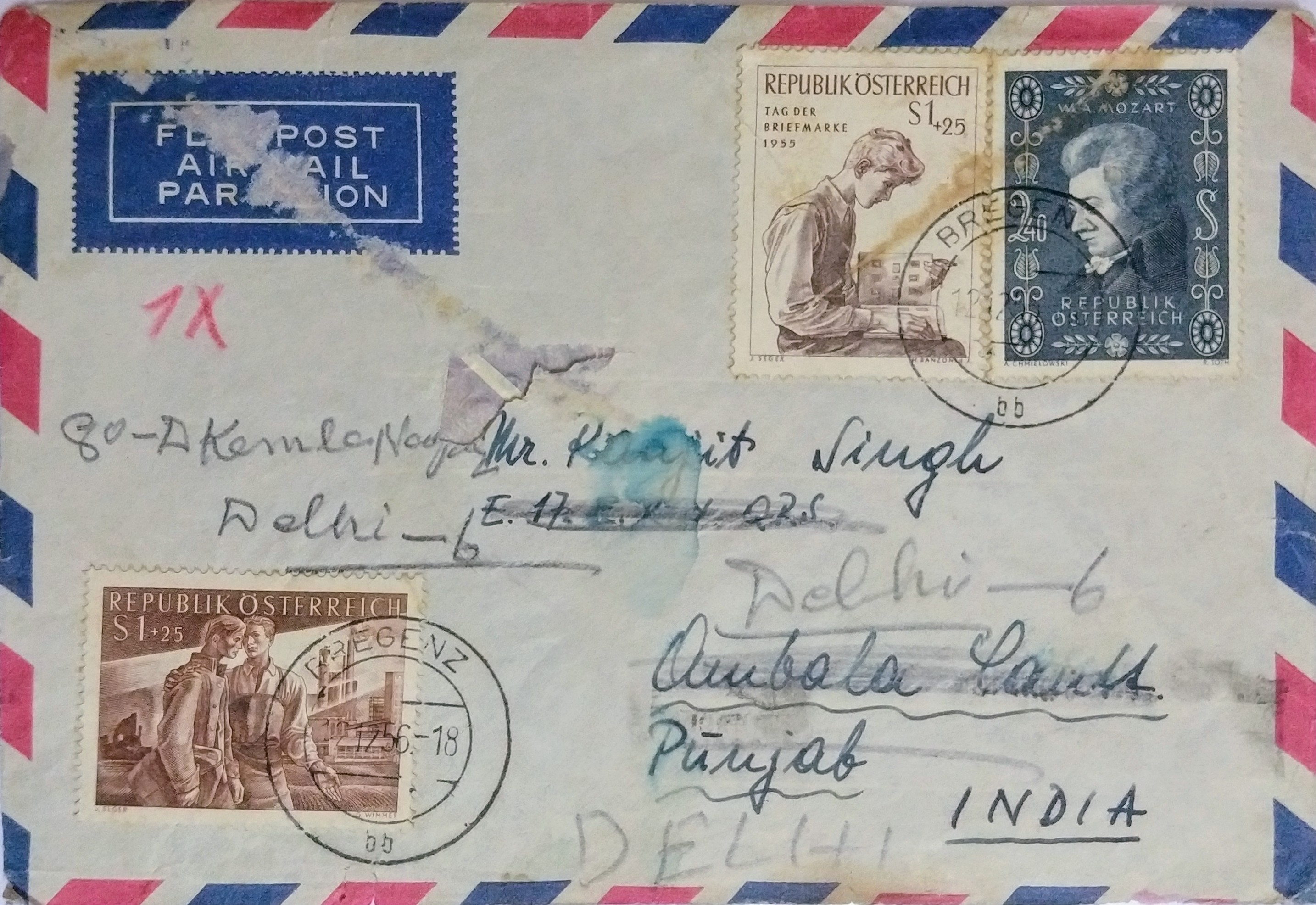 Austria 1956 Airmail Cover with Mozart Stamp