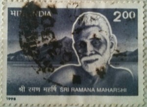 Ramana Maharishi stamp with Tiruvannamalai in the background